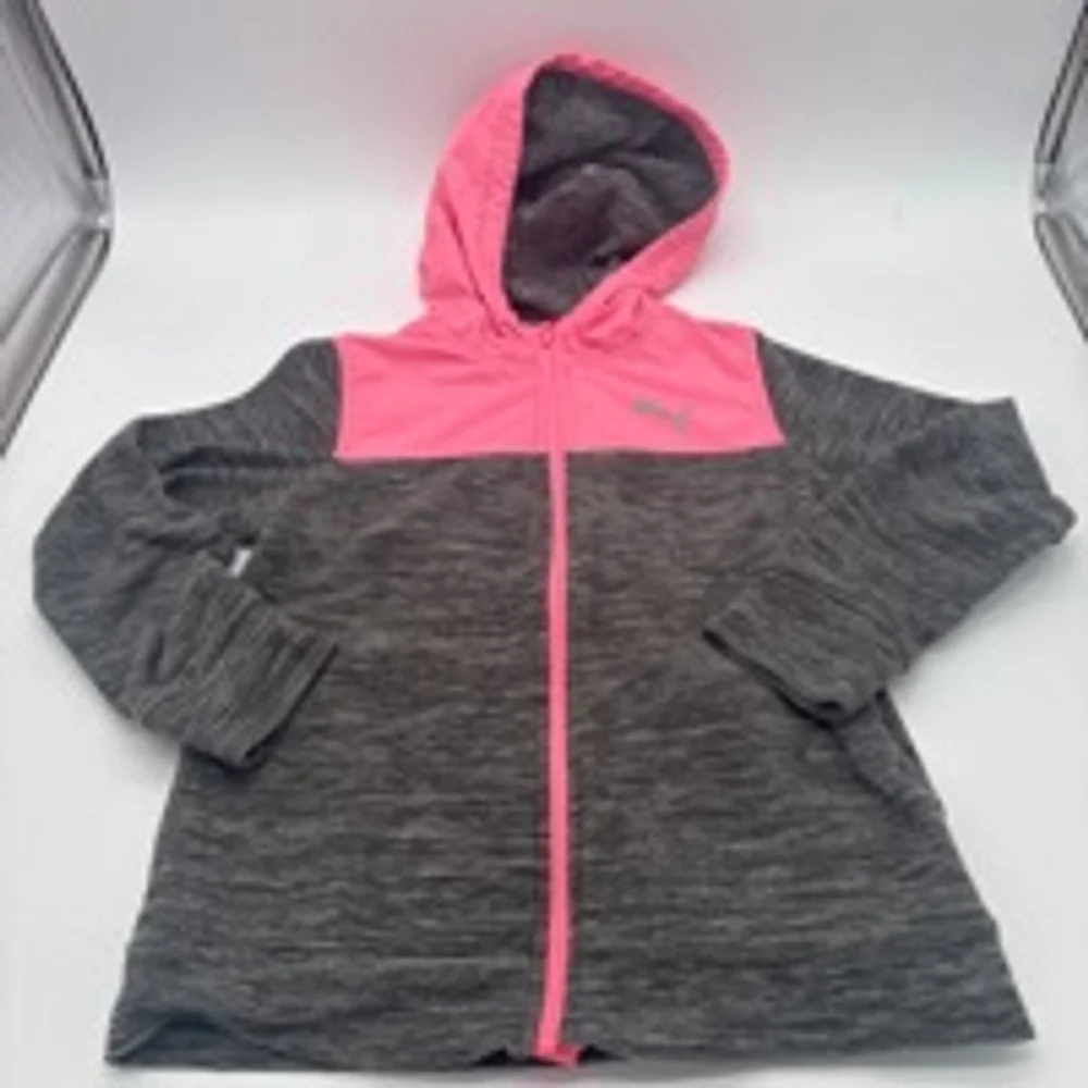 Girls Puma Hoodie Jacket Size M (10/12) Gray Pink